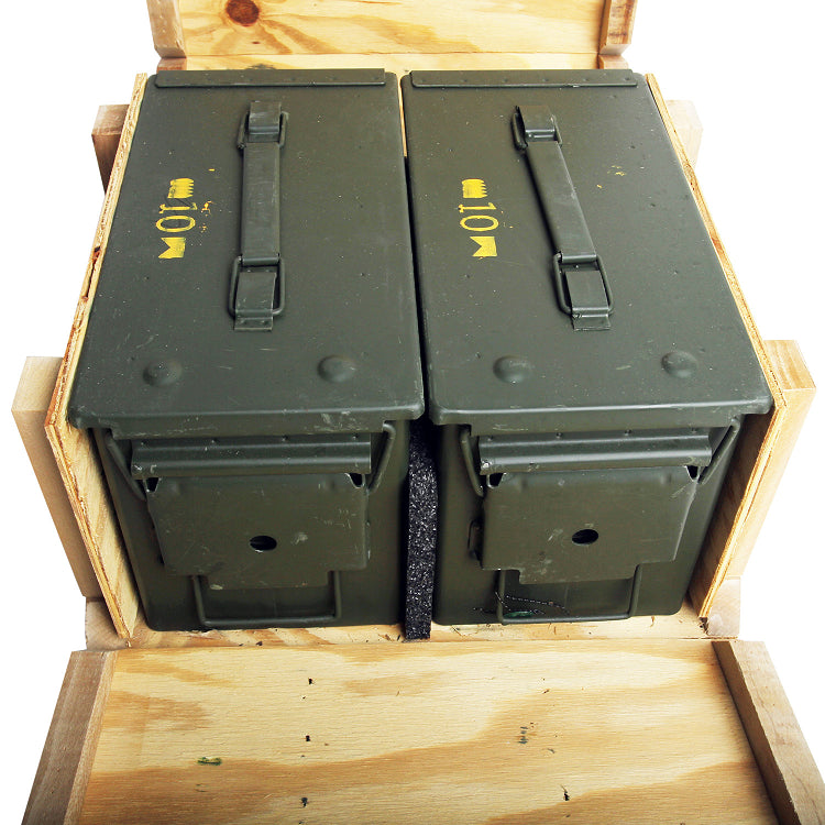 2 Pack - 50cal M2A2 Ammo Cans w/ Wood Crate